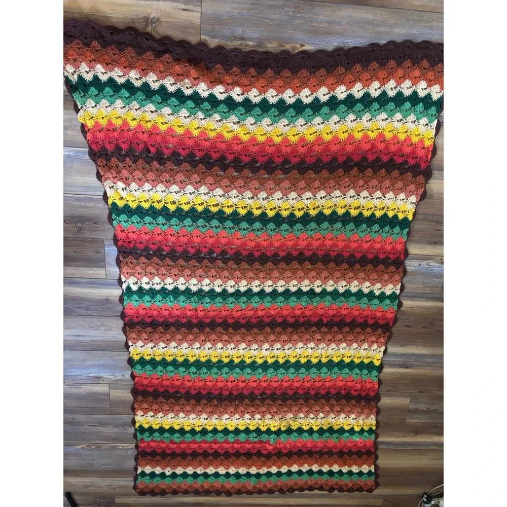 Crochet Zig Zag Afghan Blanket Throw Retro Colors Chevron Pattern 45x70 vtg